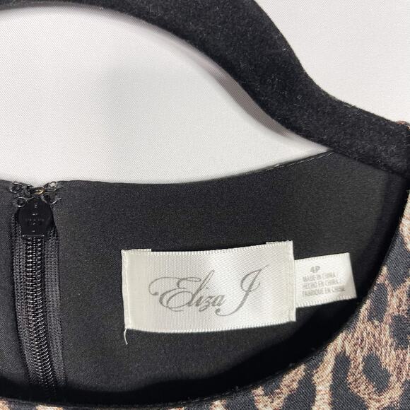 Eliza J 4P Petite Leopard Print Long Sleeve Midi Dress in Animal Brown Black - Picture 9 of 12